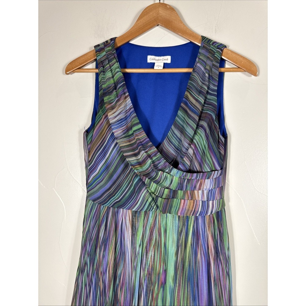 Coldwater Creek Sz 4 Maxi Dress Boho Striped‎ Lined Flowy Side Zip - Picture 4 of 10